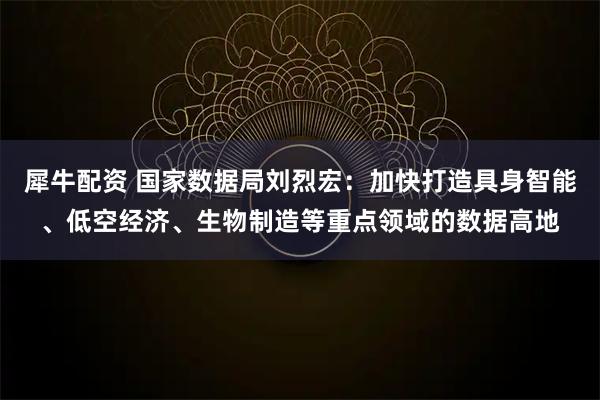犀牛配资 国家数据局刘烈宏：加快打造具身智能、低空经济、生物制造等重点领域的数据高地